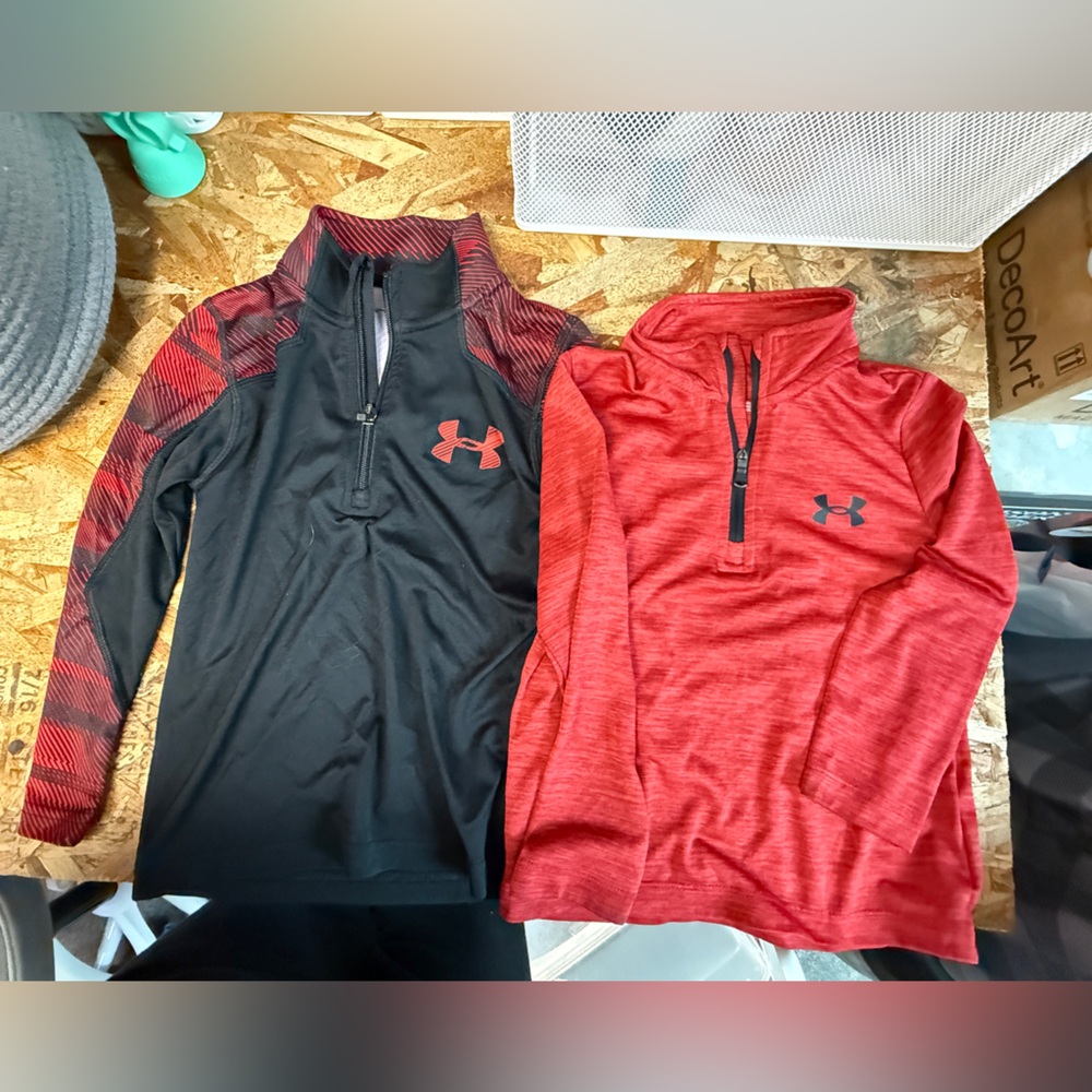 Boys Under Armour Red and Black Quarter-Zip Pullovers